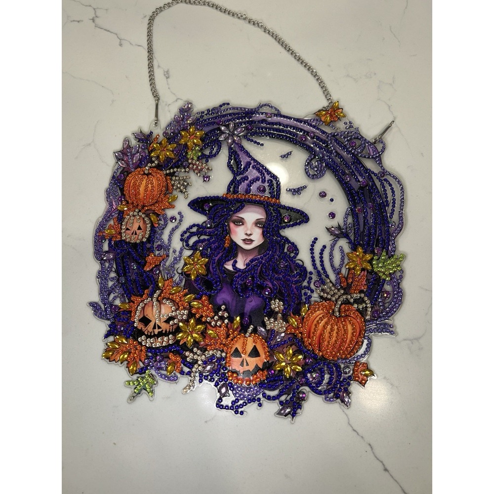 Witch, Jack O Lantern Wreath Pumpkins Skulls 5D Diamond Dot Gem Kit Gothic